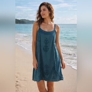 Magic Dress Women's Medium M Blue Heavily Embroidered Tie Boho Hippie Festival